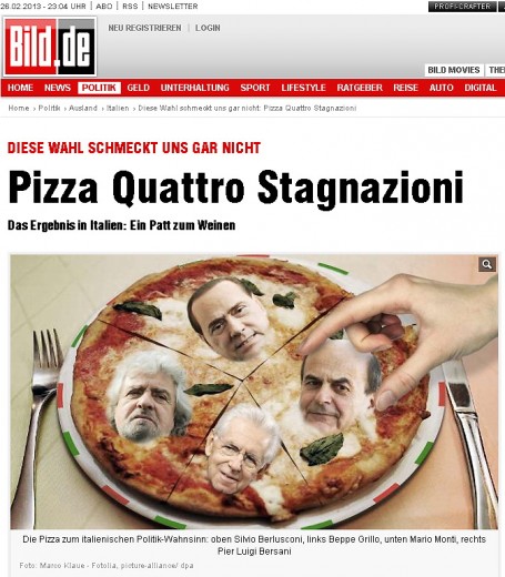 Elezioni 2013, Bild: "Pizza quattro stagnazioni"